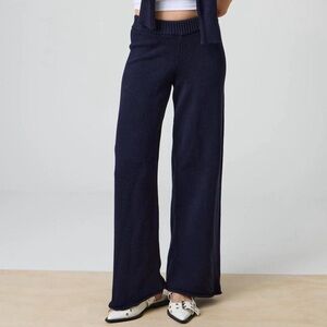 Navy Wide-Leg Knit Pants